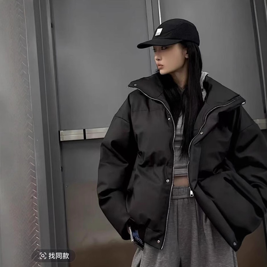 [LI CHEN NIC 같은 스타일] 스탠드 칼라 짧은 PU 코튼 패딩 재킷 느슨한 패션 캐주얼 조커 커플 트렌드 따뜻한