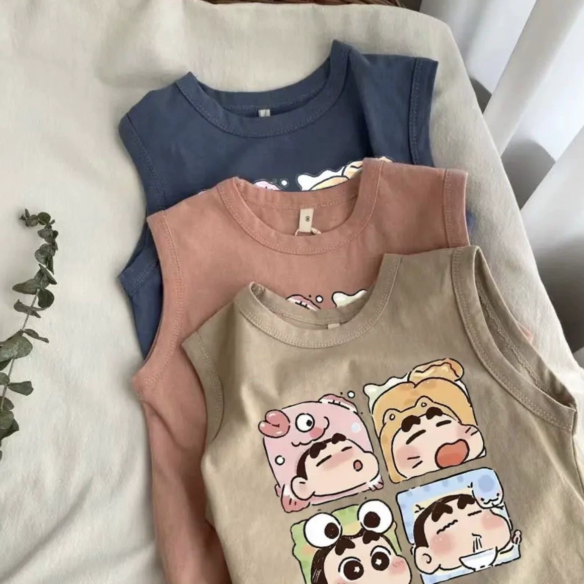Cotton children's cartoon summer vest, boys, round collar, sleeveless, sizes 80–150 cm