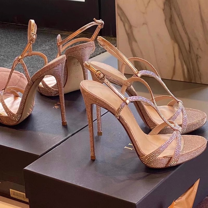 Yx Waterproof Platform Summer New Open-Toe Rhinestone Sexy One-Strap High-Heeled Shoes Mermaid Stiletto Sandals for Women