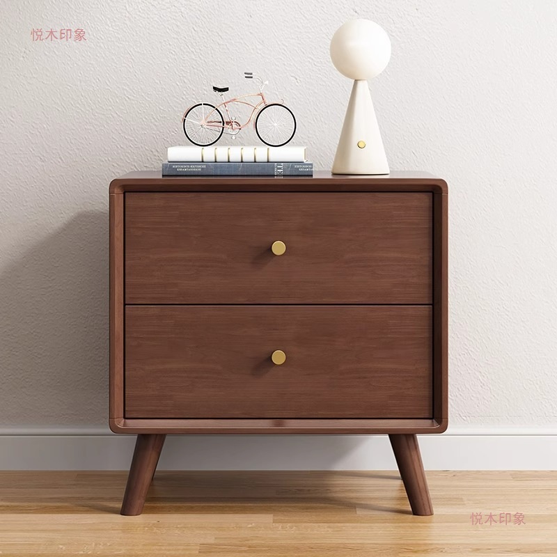 Solid Wood Rubber Wood Bedside Table Wabi-Sabi Style Home Bedroom Bedside Simple Modern Storage Cabinet Storage Cabinet Small Cabinet