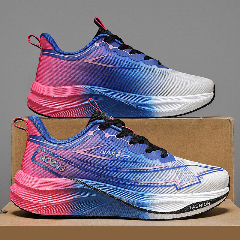 2025 nuevo ultra ligero malla transpirable zapatos de carrera hombre retro amortiguador antideslizante explosión placa de carbono zapatillas de carreras de moda