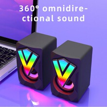 跨境k2039电脑发光小音箱 台式笔记本有源木质低音炮桌面小音箱