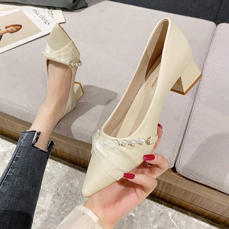 Hui Liya Chunky Heel Single Shoes for Women, Mid-Heel, Low-Heel, Shallow Mouth, Pointed Toe High Heels Y177-5 Chunky Heel High Heels