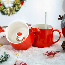 创意圣诞礼品陶瓷马克杯3D立体卡通水杯大容量牛奶咖啡杯定制logo