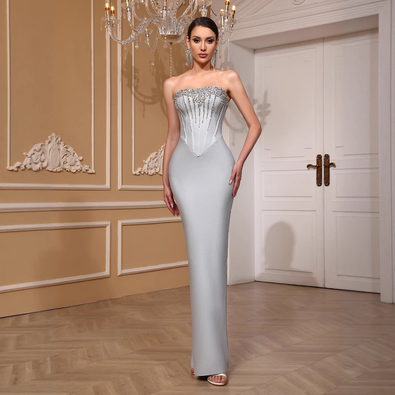 Cross-border Explosion Strapless Bandage dress Flash Diamond Crystal Swing Bandage Slim Fit Dinner Night Shop Fairy Dress Cross-border Explosion Strapless Bandage dress Flash Diamond Crystal Swing Bandage Slim Fit Dinner Night Shop Fairy Dress
