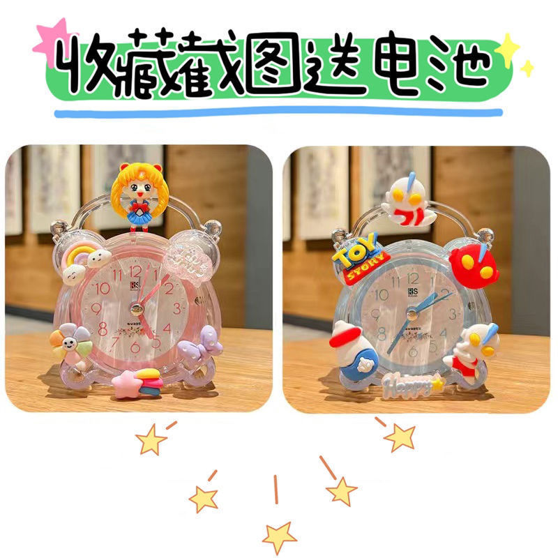 漫画かわいい子供用目覚まし時計学生寮目覚まし時計ホームベッドルーム怠惰なサイレント時計男の子と女の子の目覚まし時計|undefined