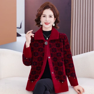 妈妈装毛衣羊毛衫外套羊毛针织开衫女装厚款奶奶中老年人上衣秋冬