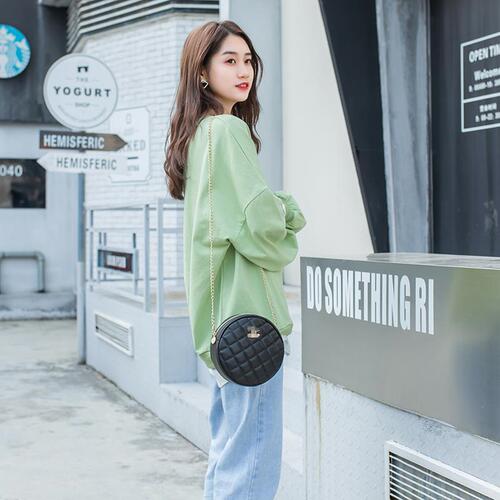 Fashionable rhombus embroidered square round bag 2024 spring and summer new fashion internet celebrity small square bag round bag single shoulder crossbody bag for women