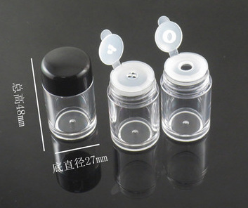 Con tapa transparente con tapón interior de 12 orificios; cubierta negra de 10ml; plástico