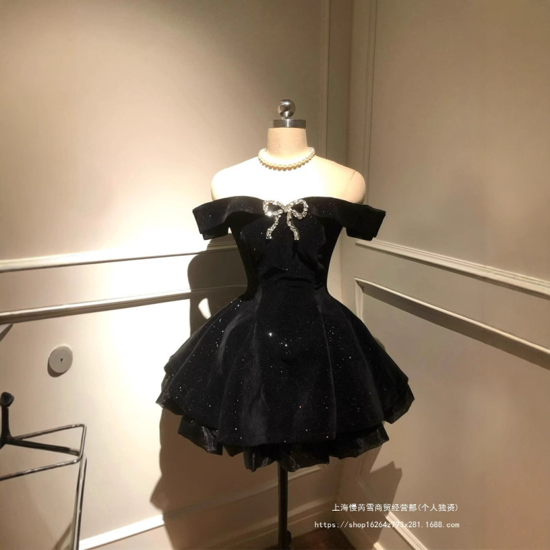 フランスの社交界の娘のリボンワンショルダードレス夏の新しいファッション誕生日ドレス女性のための|undefined