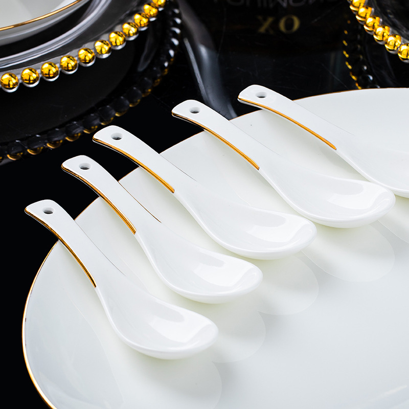 Jingdezhen Household Ceramic Spoon Long Handle Large Spoon Small Spoon Ceramic Chopsticks Non-Slip Wholesale Optional