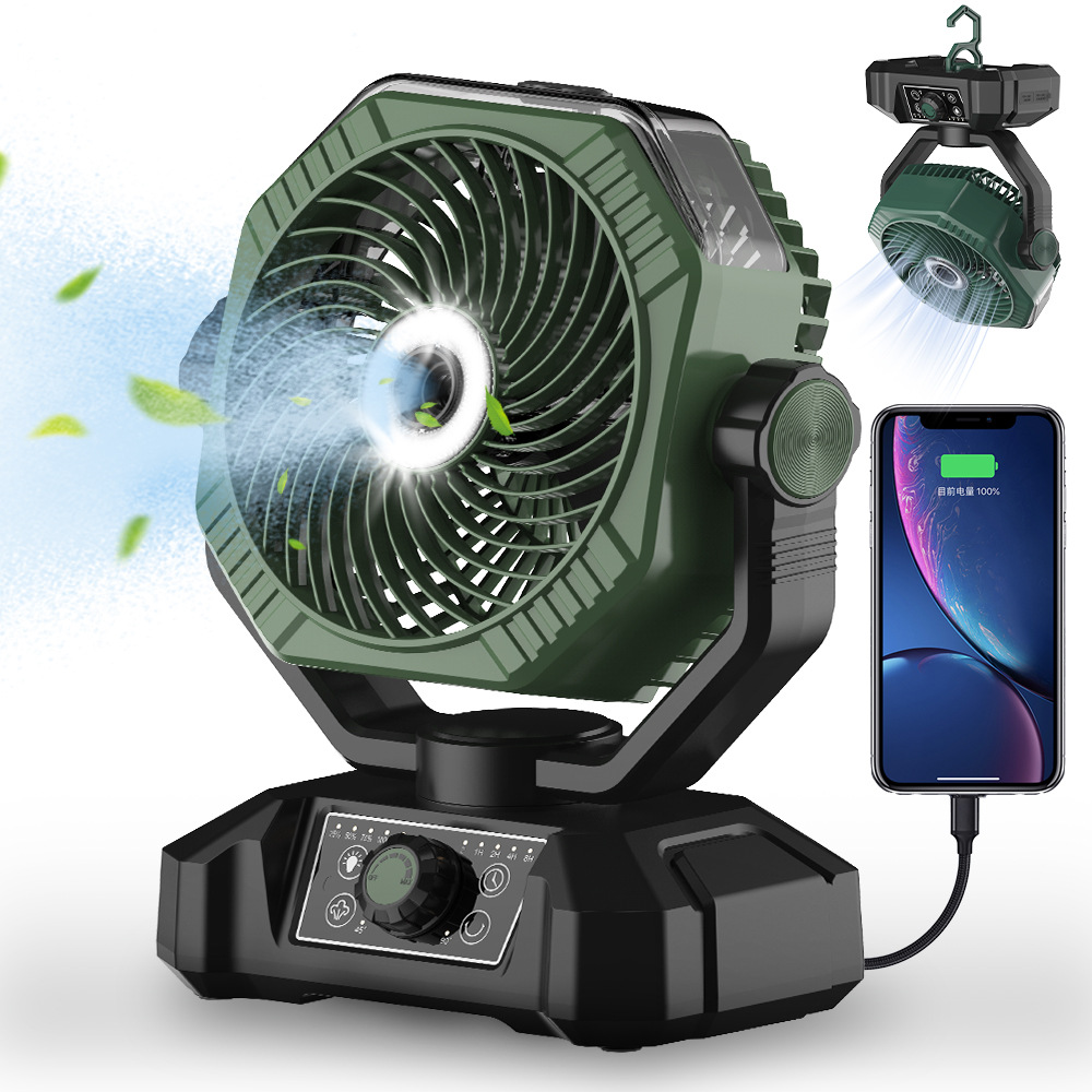 Ventilador de pulverización de campamento al aire libre USB pesca nocturna verano puede colgar campamento ventilador solar portátil ventilador