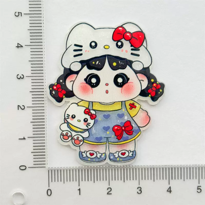【大号】亚克力QoQo双马尾女孩贴片diy发夹胸针冰箱贴饰品小配件