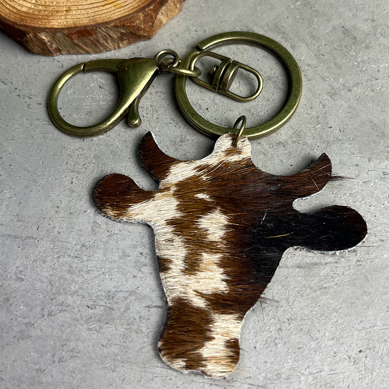 Retro Bull Head Alloy Leather Bag Pendant Keychain display picture 5