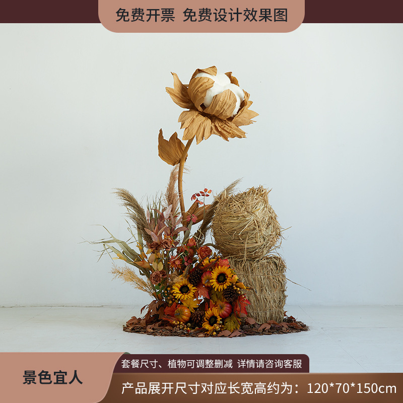 植物造景假绿植棉花云朵芦苇干花装饰直播间秋冬橱窗场景布置日暖|undefined