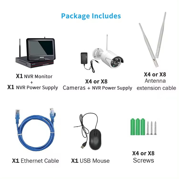 4/8 kanallı kablosuz 10 inç kamera iç ve dış mekan gözetim NVR seti kızılötesi gece görüş kamerası görsel 4G akıllı