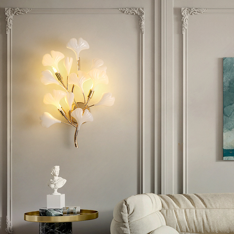 Ginkgo pasillo lámpara de fondo iluminación artística nórdica lujo lámpara de cama pasillo luz Ginkgo lámpara de pared cabeza de cama