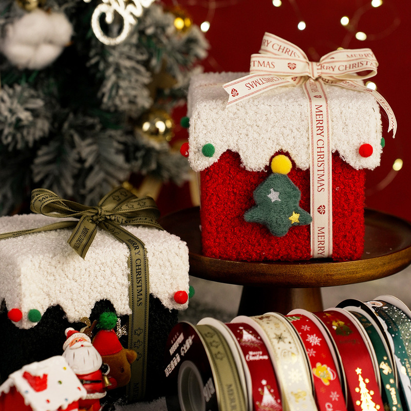 クリスマスリボン、ホットスタンプ加工ポリエステルサテンリボン、ホリデーデコレーション、ギフトボックス包装用リボン、越境専用販売、在庫あり|undefined