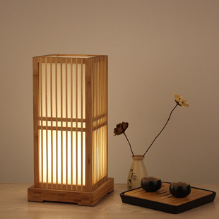 Japanese Style Bamboo Art Wooden Art Table Lamp Simple Bedroom Bedside Lamp Warm and Wind Tea Room Decoration Tatami Floor Lamp