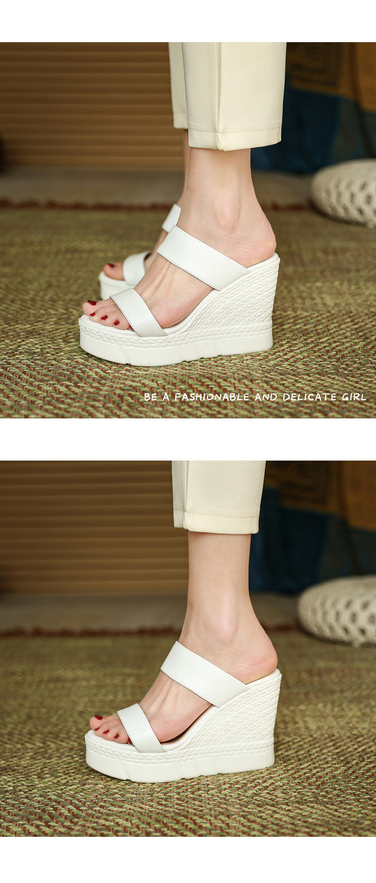 Sandal cao gót nữ hở mũi đế dày 10 cm, phong cách mới mùa xuân hè — đen chi tiết 5