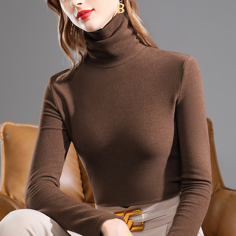De terciopelo camisa de fondo para las mujeres engrosada Otoño e Invierno 2023 nuevas mujeres de cuello alto de manga larga Camiseta de estilo occidental interior caliente superior