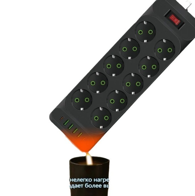 Enchufe de línea de comercio exterior con 4 puertos USB, 2 puertos TYPE-C, 10 conectores