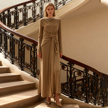 法式名媛御姐风气质褶皱长袖连衣裙2025秋季新款高级感长裙子女装