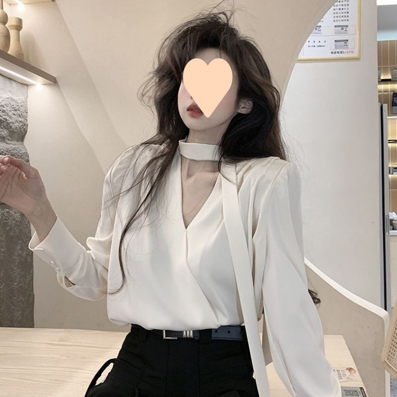 Pure Desire 셔츠 여성 긴팔 레이스 업 디자인 틈새 프렌치 시크 탑 가을 신작 이너 레이어링 셔츠
