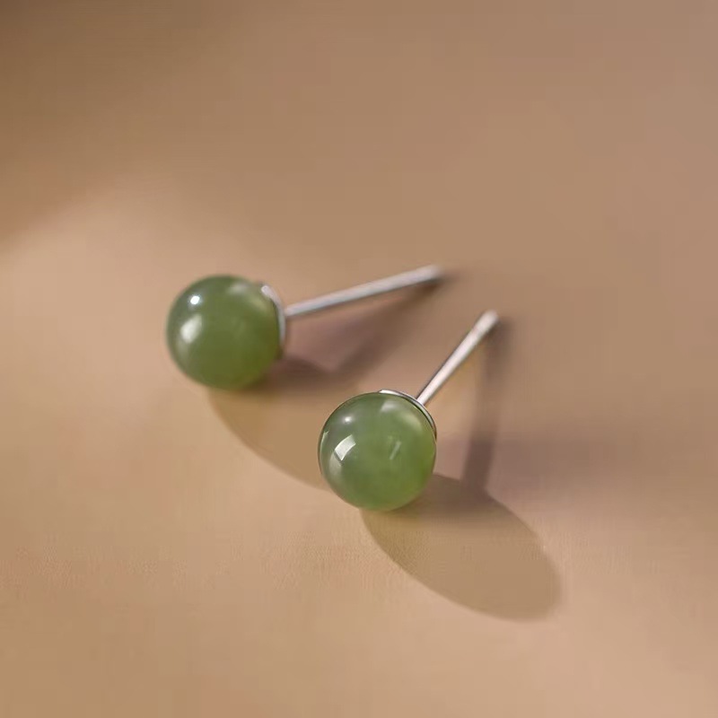 925 Sterling Silver Needle Hetian Jade Earrings 2025 New Popular Earrings Women's Niche High-End Accessible Luxury Earrings