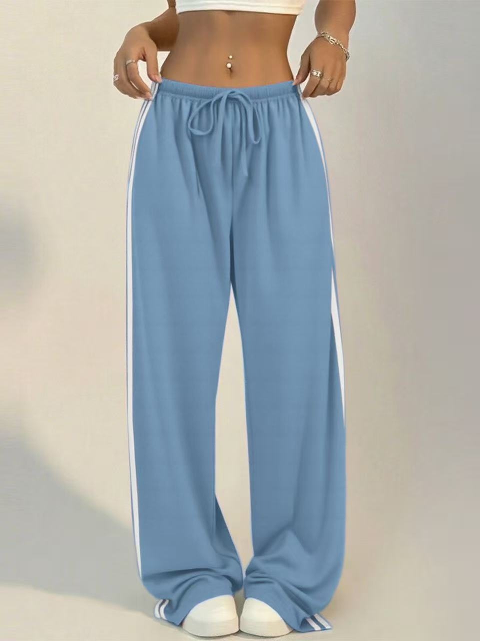 High-waisted Wide-leg Lounge Pants With Side Stripe Detail_voghion.com