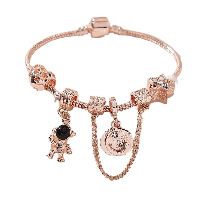 Brazalete Panjia Dora DIY cuentas explosivas transfronterizas accesorios de aleación en forma de corazón astronauta colgante estrella pulsera de cobre image 6
