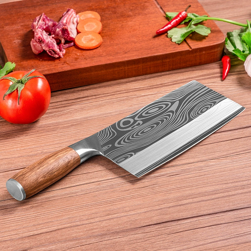 Нержавеющая сталь кухонный нож резак нож для резки мяса лезвие дамаск узор кухонный инструмент