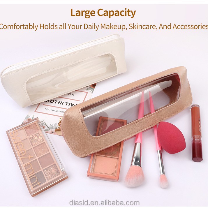 Makeup Brush Storage Bag, Transparent Bag, Large Capacity Eyebrow Pencil and Eyeshadow Brush Bag, Transparent Pu Pen Bag, Pen Holder, Pencil Case