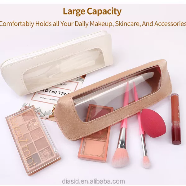 Makeup Brush Storage Bag, Transparent Bag, Large Capacity Eyebrow Pencil and Eyeshadow Brush Bag, Transparent Pu Pen Bag, Pen Holder, Pencil Case