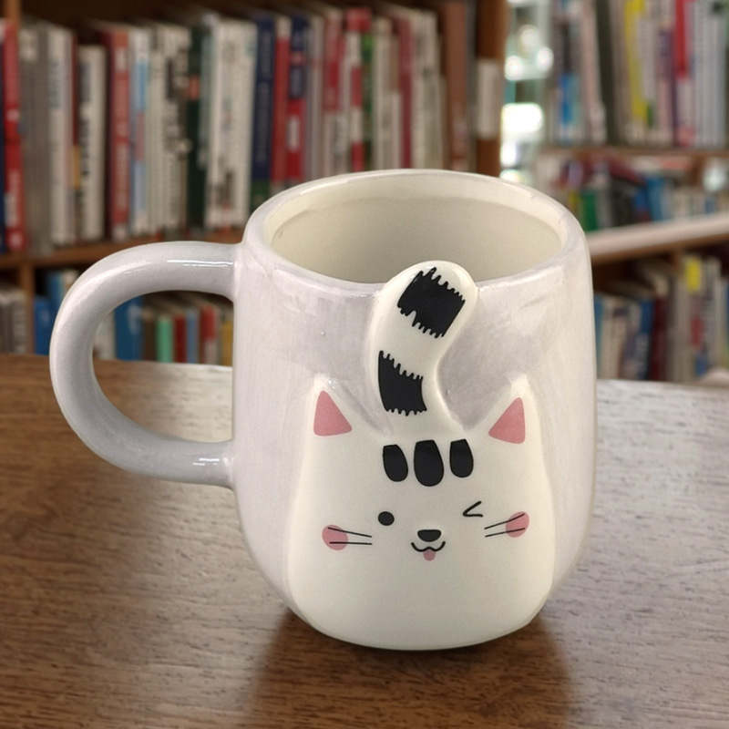 Creativo en relieve pintado a mano gato taza de cerámica taza de desayuno casero taza de leche regalo de mano taza encantadora regalo
