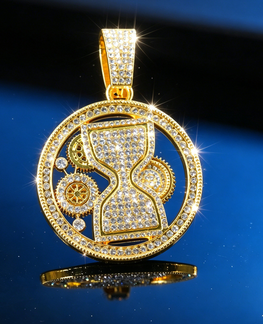 Reloj de arena de diamantes colgante de engranajes de cadena cubana calles europeas y americanas blingbling brillante símbolo de control de tiempo
