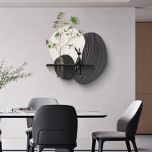 石来运转餐厅装饰画黑白高级感电视背景墙壁画水培绿植玄关转角画