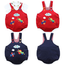 童装 日系儿童卡通飞机字母刺绣田鸡裤背带裤一件代发