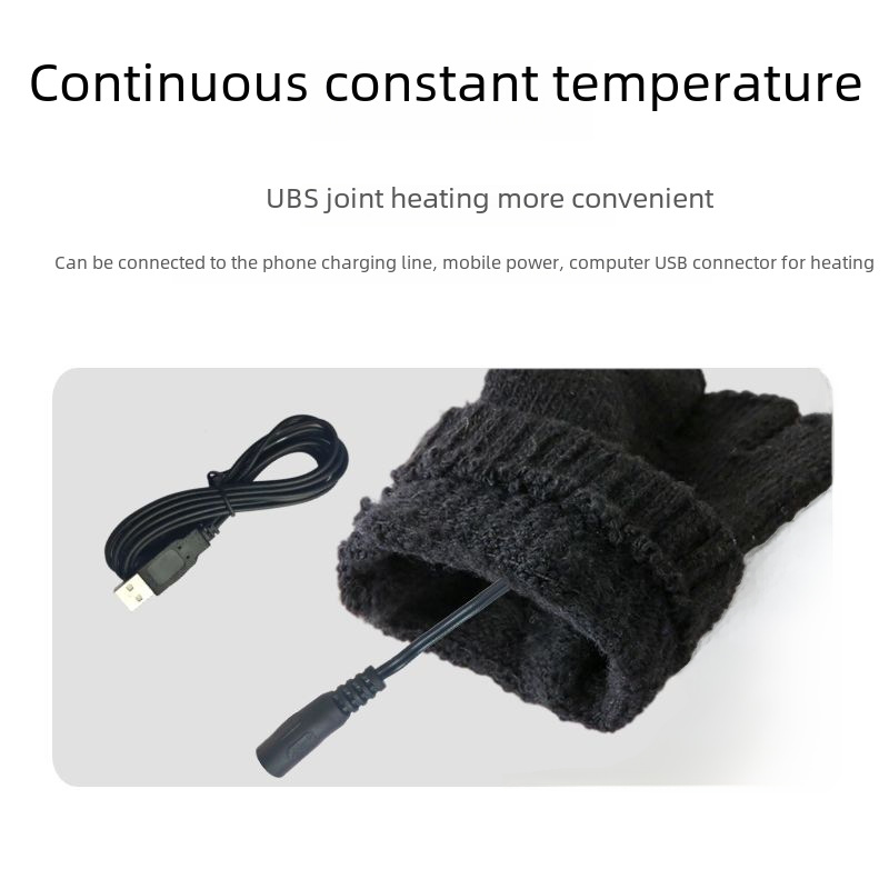 Cross-border source USB winter unisex knitted warm electric gloves mobile power electric half finger gloves_voghion.com