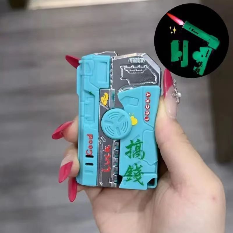 Nueva punta de dedo plegable giroscopio pistola encendedor novio celebridad de Internet inflable a prueba de viento rotación creativa descompresión personalidad image 18