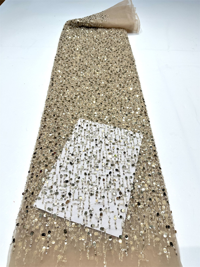 Fábrica al por mayor sequinilla bordada perlas tubo bordado tela de moda rendimiento de escenario ropa de vestir de alta calidad tela