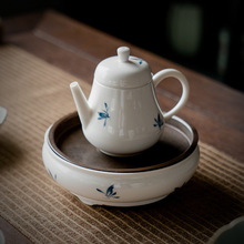 纯手绘蝴蝶兰花梨形壶家用陶瓷茶壶单个冲茶器白瓷泡茶水壶带过滤