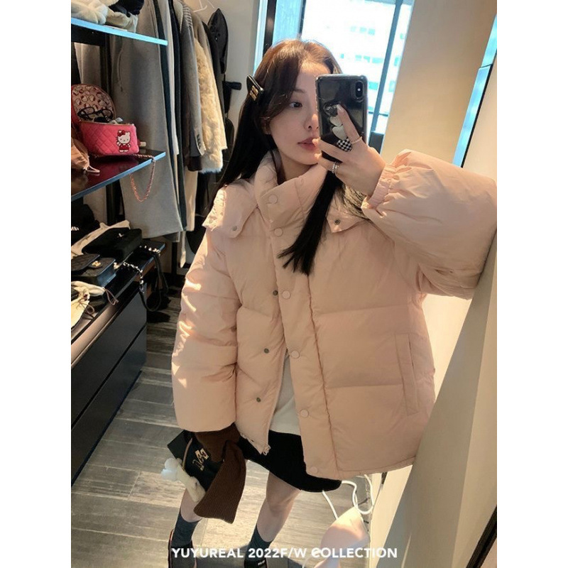 Good Bubble Series down Cotton Jacket Women's Solid Color Thickened Cotton Jacket Warm Fluffy Hooded Cotton Jacket Korean Style Student Top