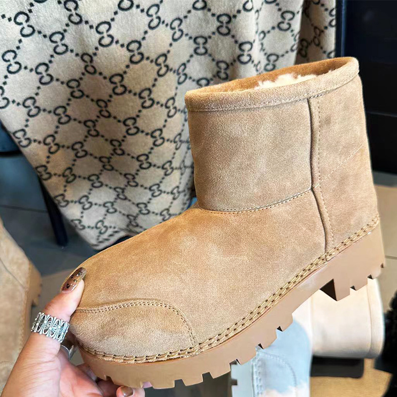 顶版~大头雪地靴女松糕增高秋冬新款防滑靴子短中长筒羊卷毛雪地