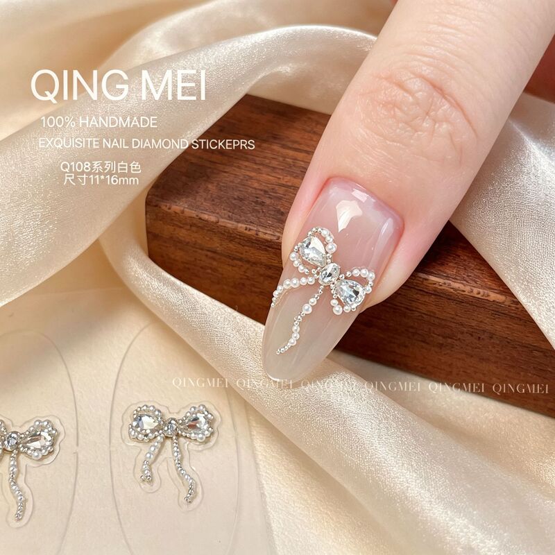 Qingmeng QM Luxury Handmade Nail Art Decoration Stickers with Zirconia Rhinestones for 3D French Manicure Q108 Qingmeng QM Luxury Handmade Nail Art Decoration Stickers with Zirconia Rhinestones for 3D French Manicure Q108