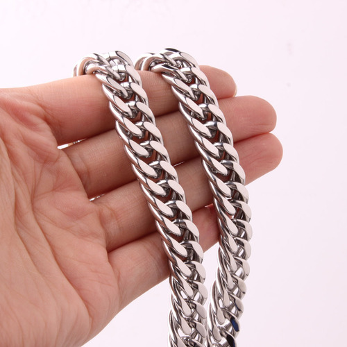 Men's bold titanium steel necklace, women's lengthened versatile sweater chain—multi-layered, Japanese/Korean-style thick Cuban link in stainless steel.