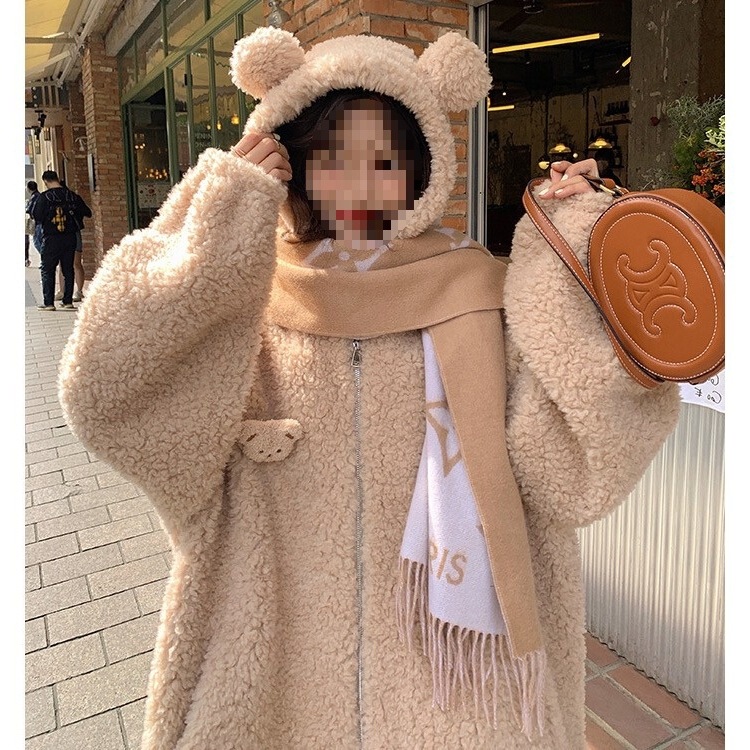 Cross-Border Bear Ears Lamb Wool Sweatshirt Women's Cardigan Zipper Autumn and Winter New Wool Particles Lazy Foreign Trade Dropshipping