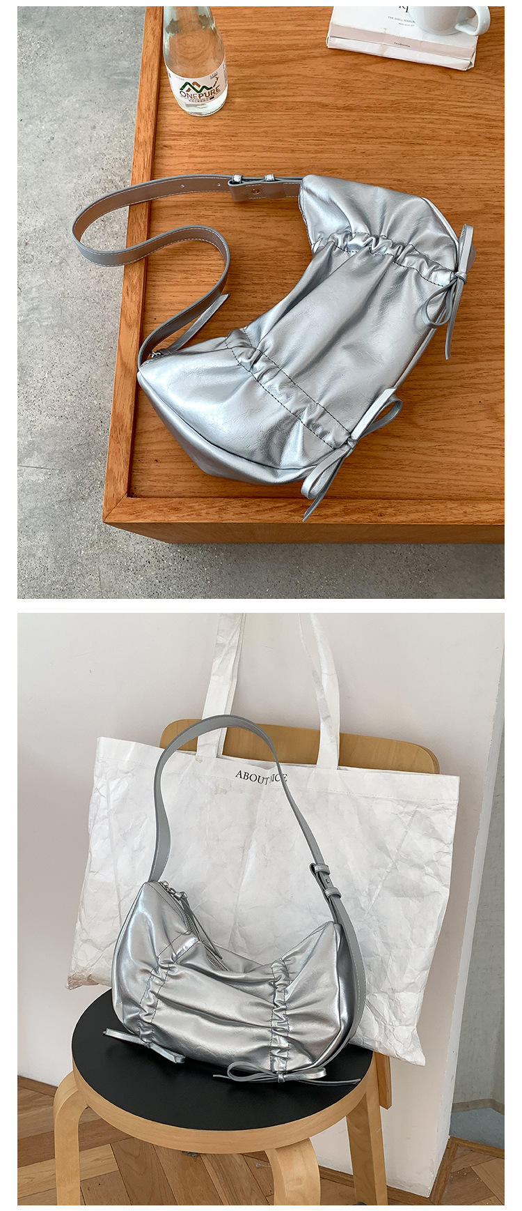 Versione coreana in morbida pelle plissettata 2024 nuovo fiocco tinta unita stile di nicchia alla moda spalla singola sotto le ascelle_voghion.com