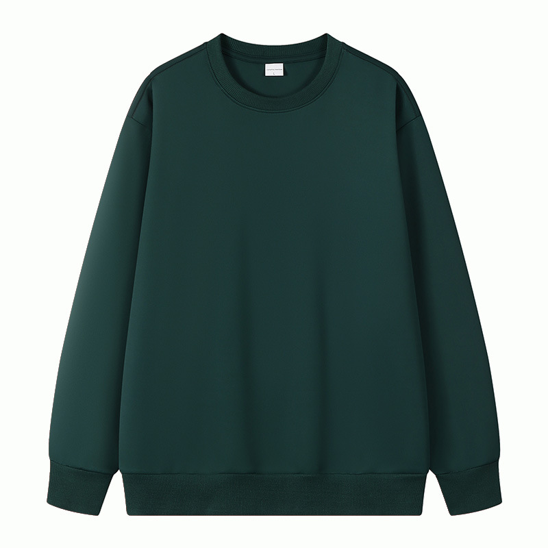 Hua algodón tejido liso de doble cara, hombros cómodos, cuello redondo, suéter de manga larga, camisa publicitaria, ropa de trabajo grupal, logotipo personalizado