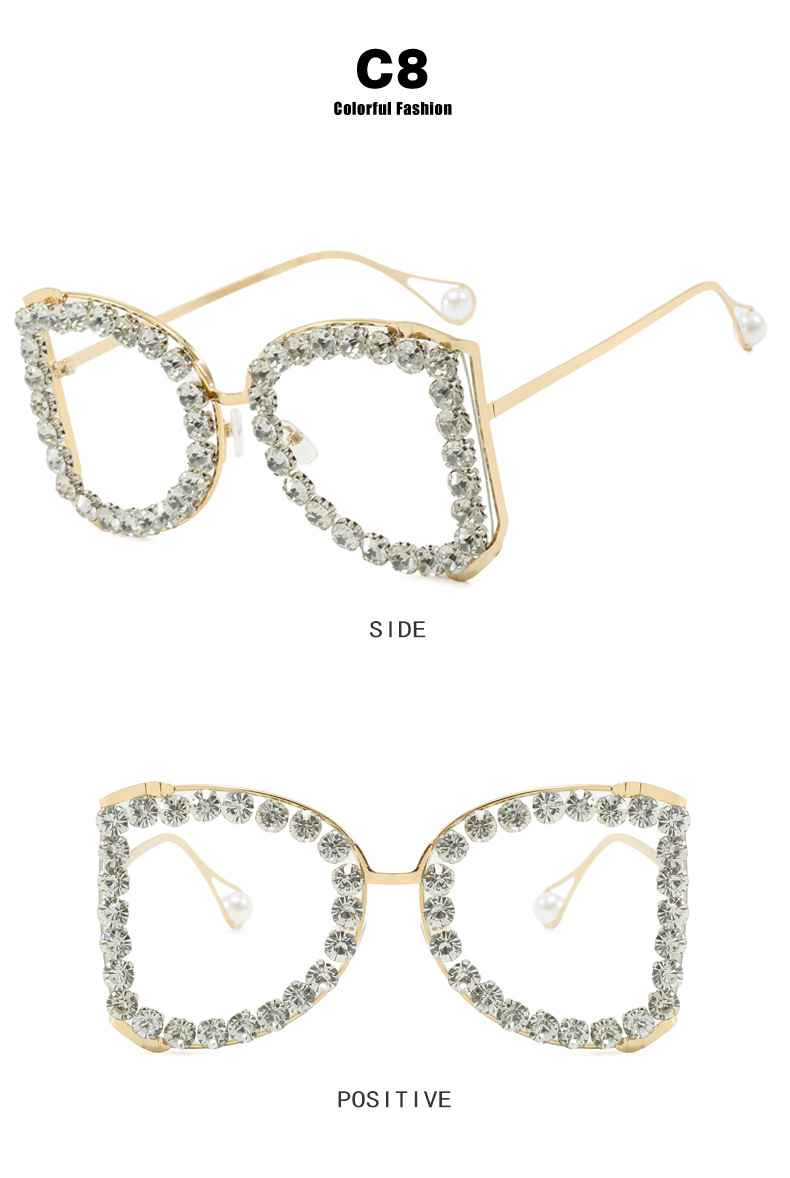 Diamond-encrusted large-framed sunglasses 2024 new style, women's exaggerated large-framed sunglasses, metallic personality and high-end feel undefined